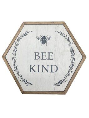 Eccolo Plack sign plaque wall art bee kind drawing 2021 wood brown white READ